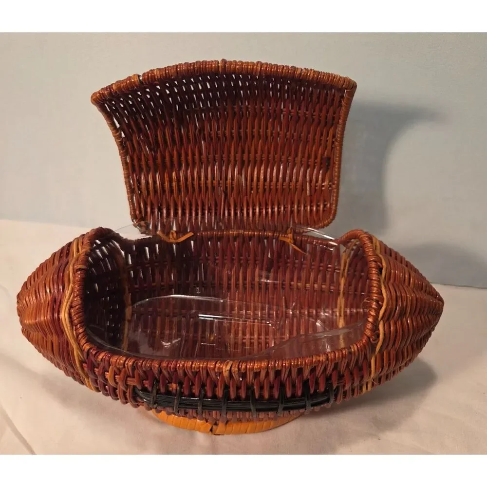 Vintage Wicker Football Shaped Storage Basket Box with Lid